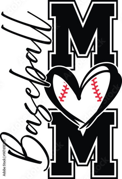 Fototapeta Baseball mom shirt vector art for crafters and designers. Includes vector formats. Perfect for Cricut Illustrator projects, showing your baseball mom pride.