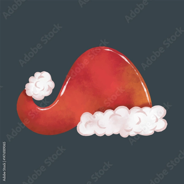 Fototapeta red Santa Hat for Christmas and Holidays in watercolor design in isolated background
