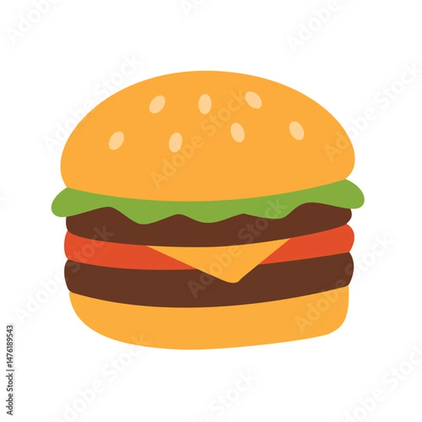 Fototapeta National Hamburger Day. Large hamburger isolated on a white background, burger, cheeseburger. Vector illustration.