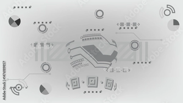 Obraz Abstract Data Visualization Light Gray Technology Interface with Infographic Elements