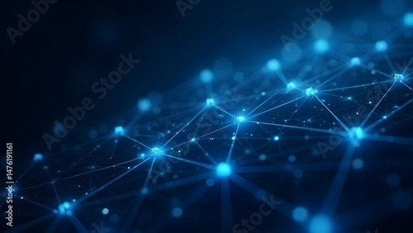 Obraz Glowing Blue Digital Network with Interconnected Points and Lines, Futuristic Abstract Technology Background, Data Connections