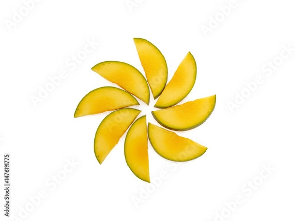 Obraz Yellow mango slices isolated on white background.