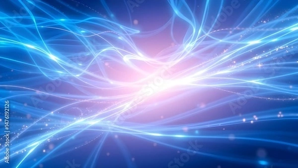 Fototapeta Glowing Blue Light Waves in Abstract Motion, Smooth Flowing Design, Futuristic Digital Energy Background