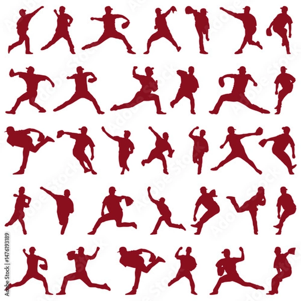Obraz イラスト素材：スポーツシルエット野球