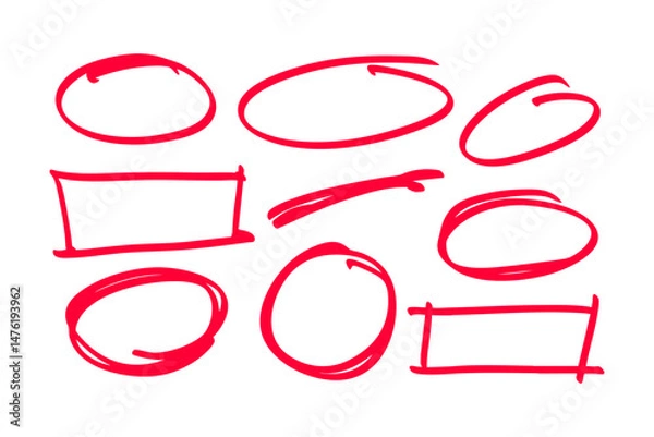 Fototapeta set of red highlight marker stroke element