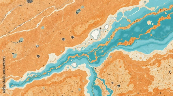 Fototapeta Abstract Earth Tone Jasper Pattern Texture Marble - Artistic Mineral Pattern in Cream, Orange, Blue, and Black