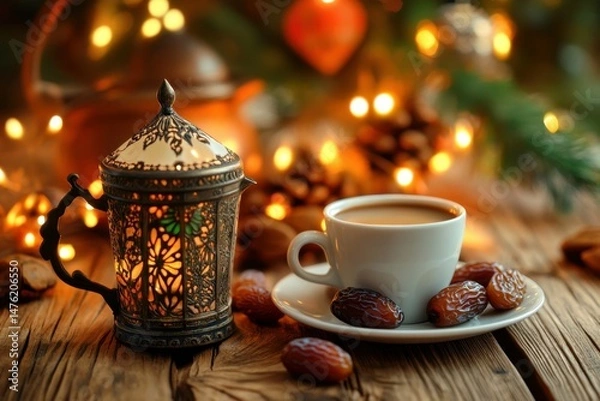 Fototapeta clear pixel picture of eid al fitr greetings dates and coffee