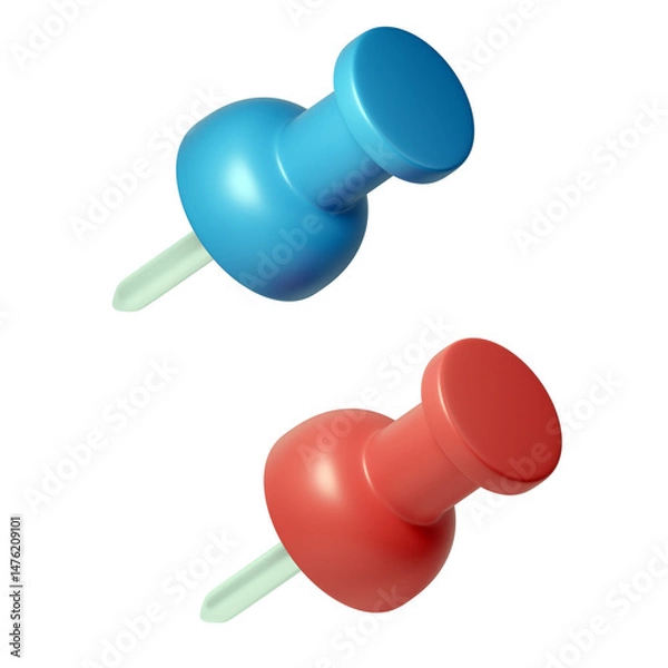Obraz blue and red push pin 3D render