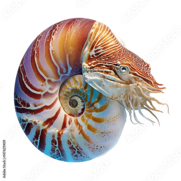 Fototapeta A colorful nautilus showcasing its shell. transparent background