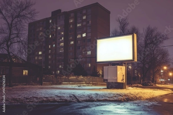 Fototapeta vibrant color visual of illuminated lightbox billboard near the apartment building