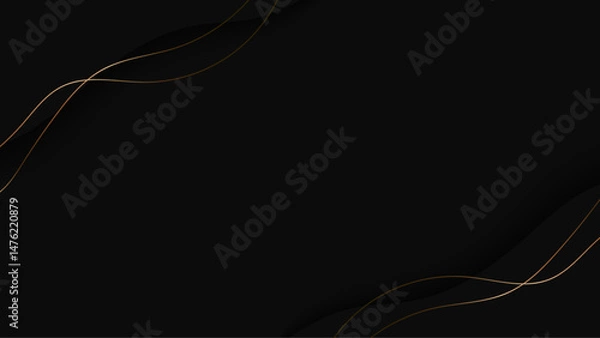 Obraz Elegant Black Background with Gold Wavy Lines