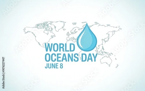 Fototapeta World Oceans Day graphic with blue drop symbol.