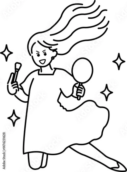 Fototapeta 美容に情熱を注ぐ女性のイメージイラスト　線画のみ