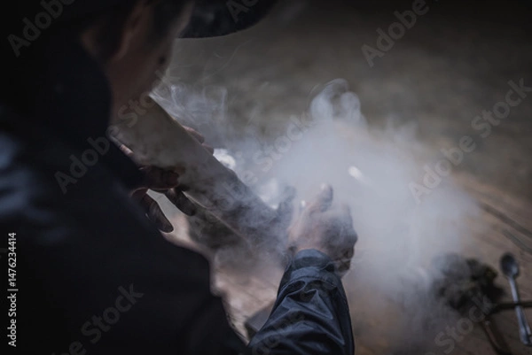 Obraz Addiction concept, An addict experiencing a crisis of dependence after prolonged use of drugs and alcohol, Stop dope,  international Day against Drug Abuse and Illicit Trafficking.