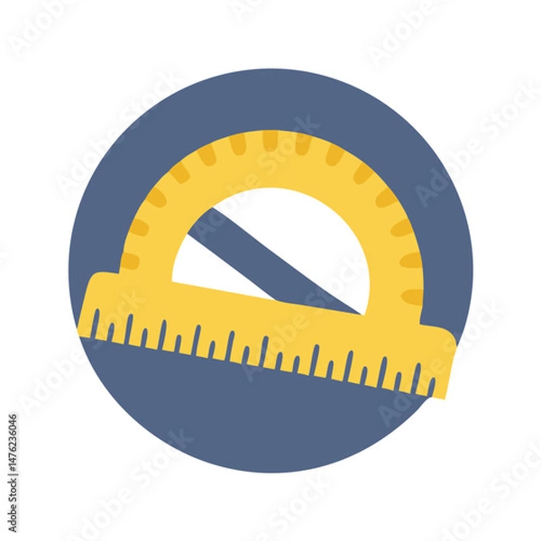 Obraz Yellow protractor icon on blue circle with black background