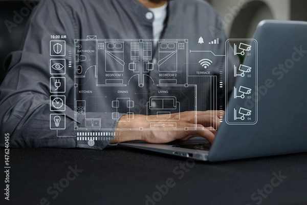 Obraz Smart Home Technology and Security Systems in Modern Buildings