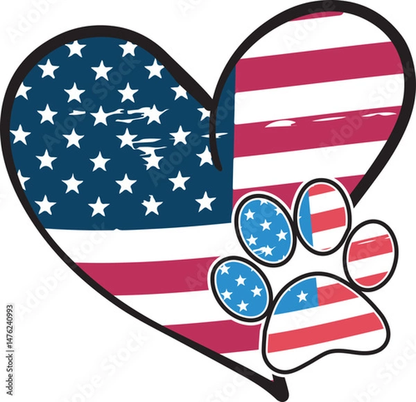 Fototapeta American Flag Patriotic Dog Lover 4th of July T-Shirt Design