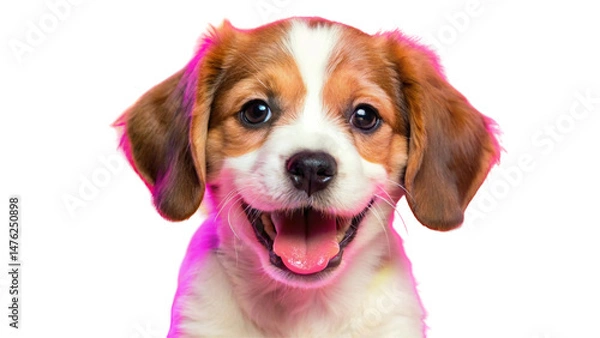 Fototapeta Adorable Smiling Puppy. Cute Dog Portrait on Isolated Background.
