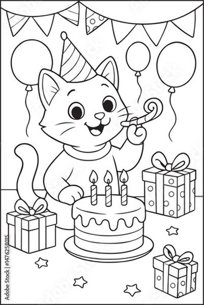 Obraz Coloring Cat Birthday