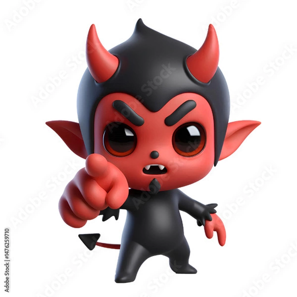 Fototapeta 3D Cute demon pointing its finger isolated on white background