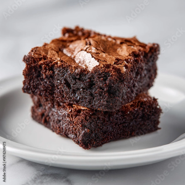 Fototapeta Stack of Fudgy Chocolate Brownies on White Plate
