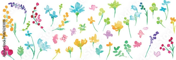 Fototapeta 水彩画。水彩タッチのカラフルな春の花びらフレーム。色鮮やかな花のベクターイラスト。Watercolor. Colorful spring petals frame with watercolor touch. Vector illustration of colorful flowers.
