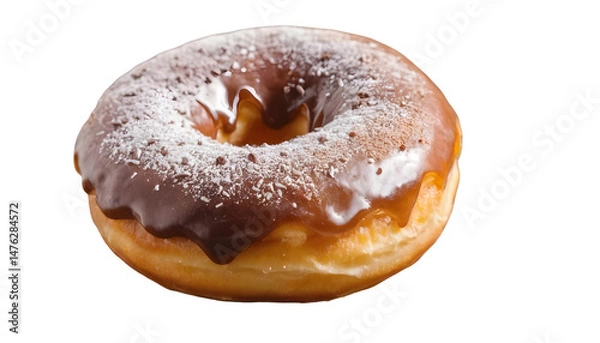 Fototapeta A glossy, round donut coated in a rich, smooth caramel glaze, perfectly centered against a stark white background, tempting with its sweet indulgence.