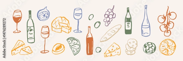 Obraz Hand drawn wine party elements