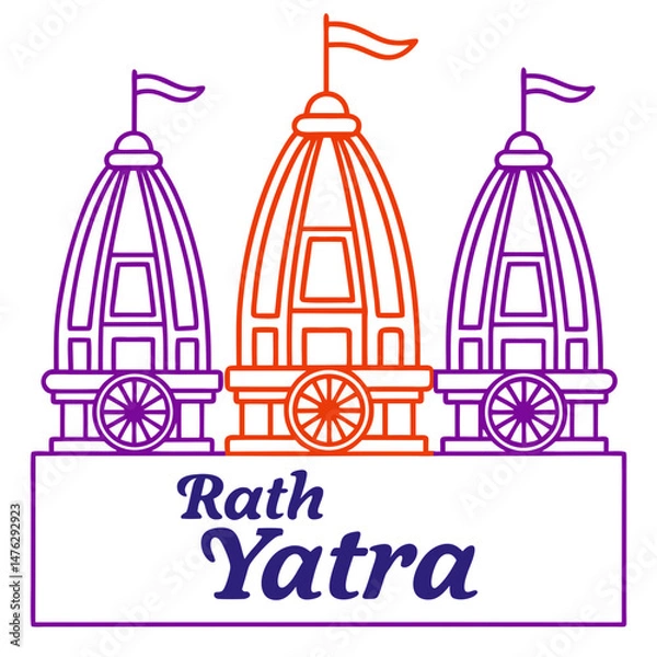 Fototapeta Colorful vector illustration showing the grand celebration of the Rath Yatra festival day
