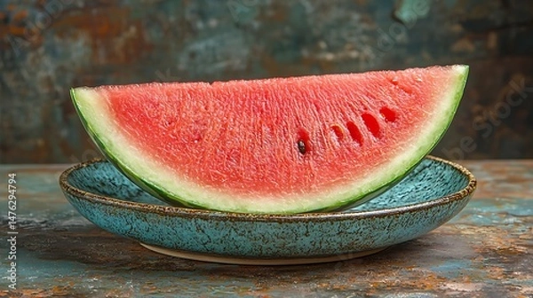 Obraz Watermelon slice resting on a plate