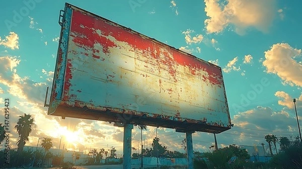 Obraz Weathered billboard under a pastel sky