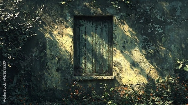 Obraz Weathered door nestled in a vinecovered wall