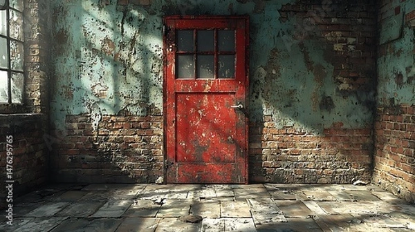 Obraz Weathered Red Doorway Abandoned rooms forgotten entrance