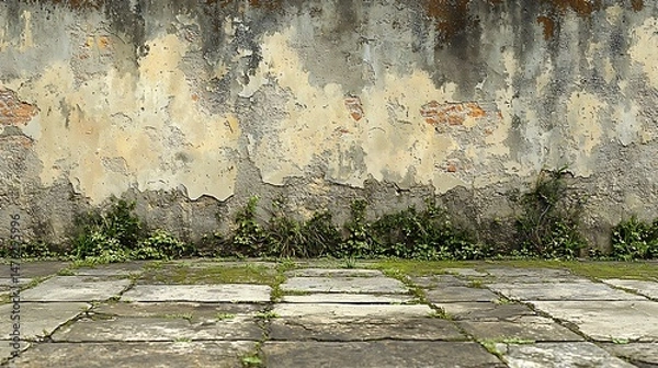 Obraz Weathered wall meets the cracked pavement