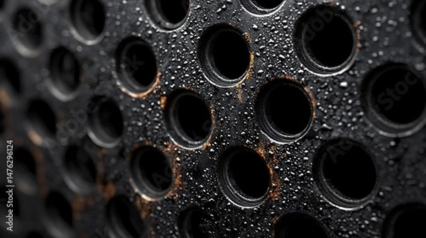 Obraz Wet rusted metal panel with circular holes