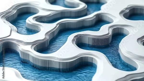 Obraz White labyrinthine structures with blue liquid