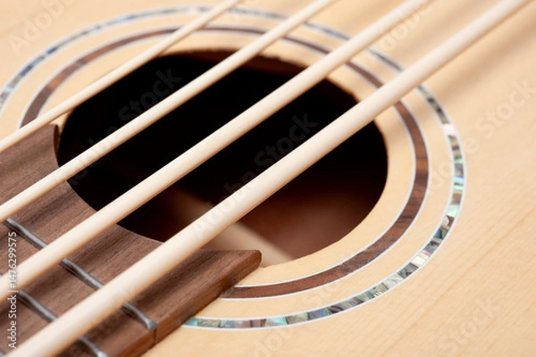 Obraz Four-string bass ukulele with wooden body and built-in tuner and pickup.