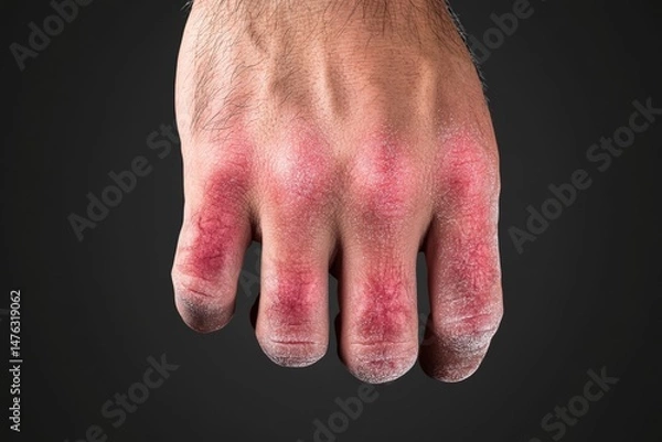 Obraz Frostbite on fingers shows discolored and damaged skin in hyper realistic 3D rendering