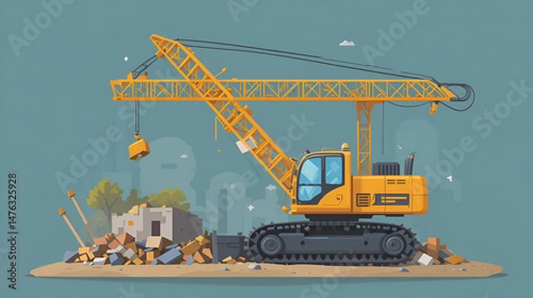Fototapeta Demolition crane icon. Flat illustration of demolition crane vector icon for web design