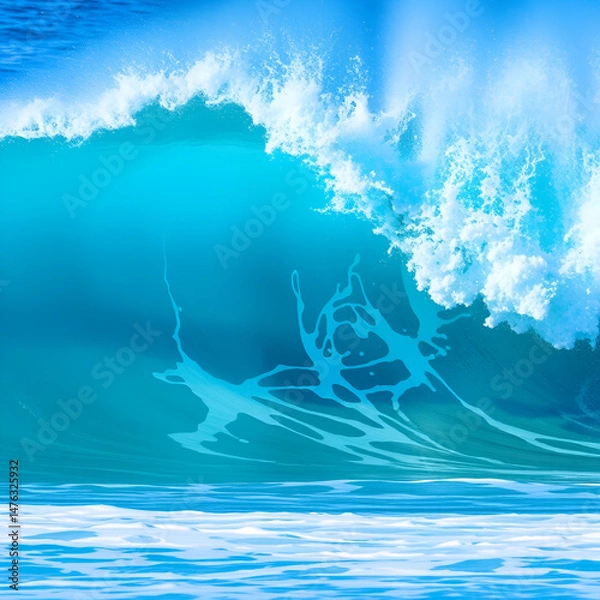 Obraz A vibrant abstract art piece showcasing the power and energy of an ocean wave. The image features a striking contrast between the deep blue of the water and a turquoise undercurrent, creating a