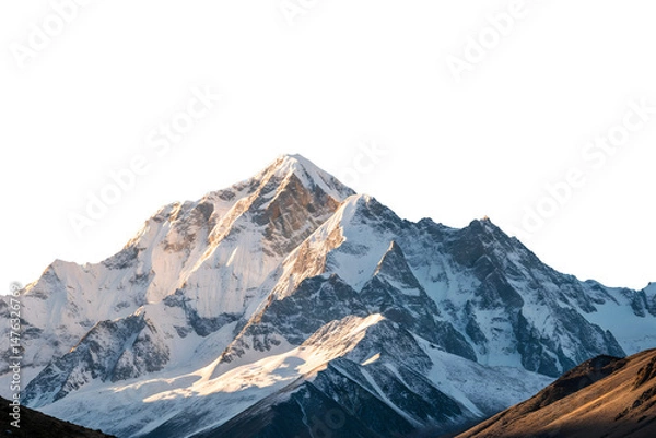 Fototapeta A majestic, snow-capped mountain peak with rugged, sharp edges