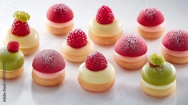 Fototapeta Assorted Miniature Dessert Bites on White Surface