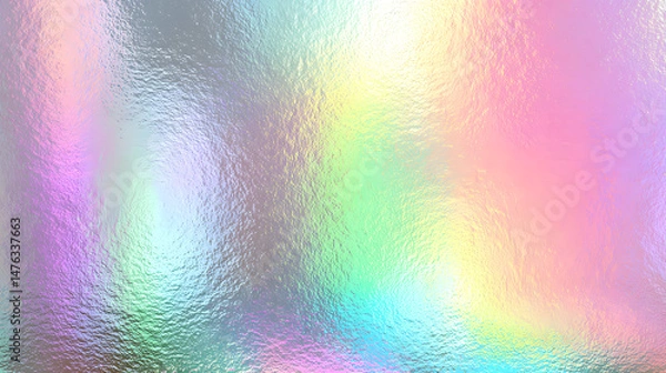Fototapeta Iridescent holographic rainbow foil background with pastel pearlescent gradient and speckled metal texture vector