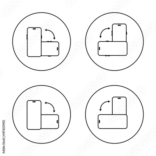 Fototapeta Rotate modern smartphone icon set on circle line. Mobile phone rotation sign symbol