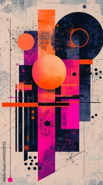Obraz Abstract geometric composition with vibrant color blocks, spheres, and textured backdrop