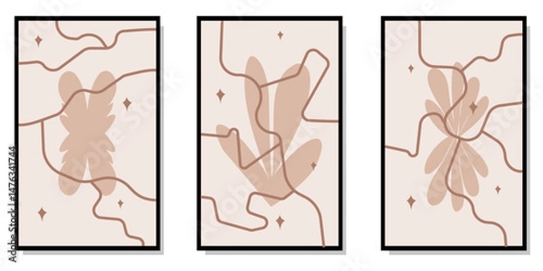 Fototapeta Scandinavian bohemian themed poster with abstract pattern, mid century, suitable for wall decoration, wall art. Vector illustration.