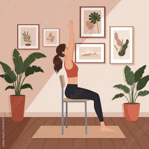 Fototapeta a woman doing yoga in a room with plants
