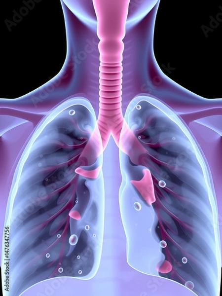 Fototapeta Bronchial airway obstruction and narrowing due to viscid mucus. Excessive mucus in bronchial airways can cause significant obstruction and and interferes with pulmonary function.
