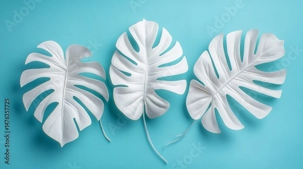 Fototapeta Tropical palm leaves on a pastel turquoise background