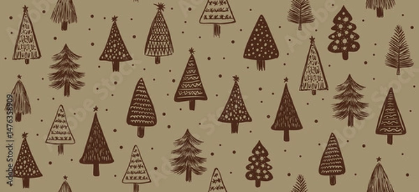 Fototapeta Christmas tree pattern, hand drawn illustration	
